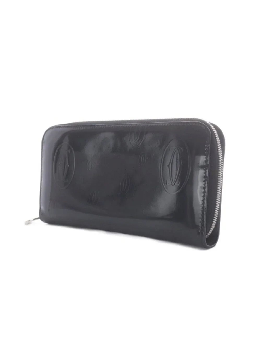 Cartier Happy Birthday Wallet Zip Around Coin Purse Bill Black Leather Logo